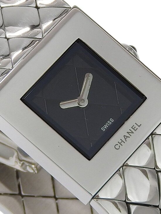 Chanel Quilted Stainless Steel Kuo Analog Display Black Dial Watch main image 6